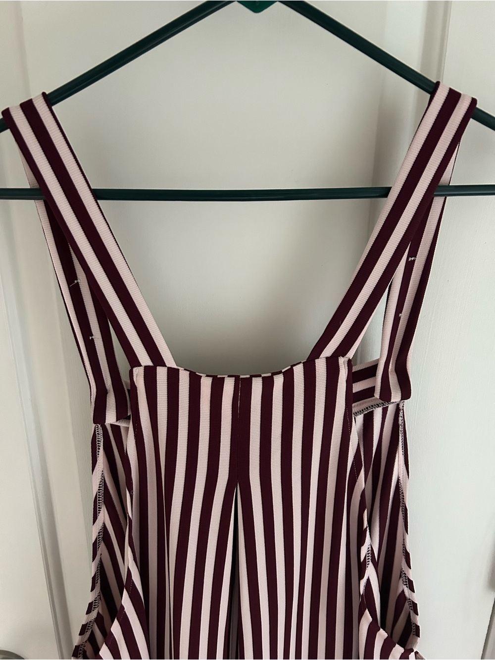 HALARA Burgundy and White Striped Sleeveless Overalls - Picture 6 of 6